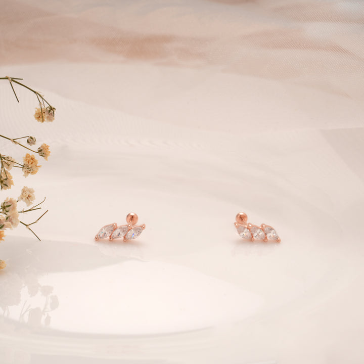 Vibrant Triple Teardrop Stone Silver Rose Gold Koppu