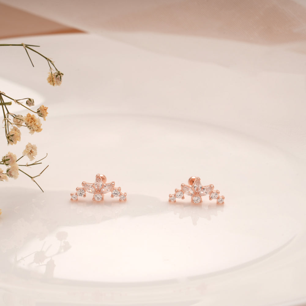 Sparkling Floral Crown Rose Gold Ear Koppu