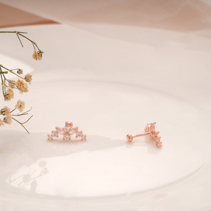 Sparkling Floral Crown Rose Gold Ear Koppu
