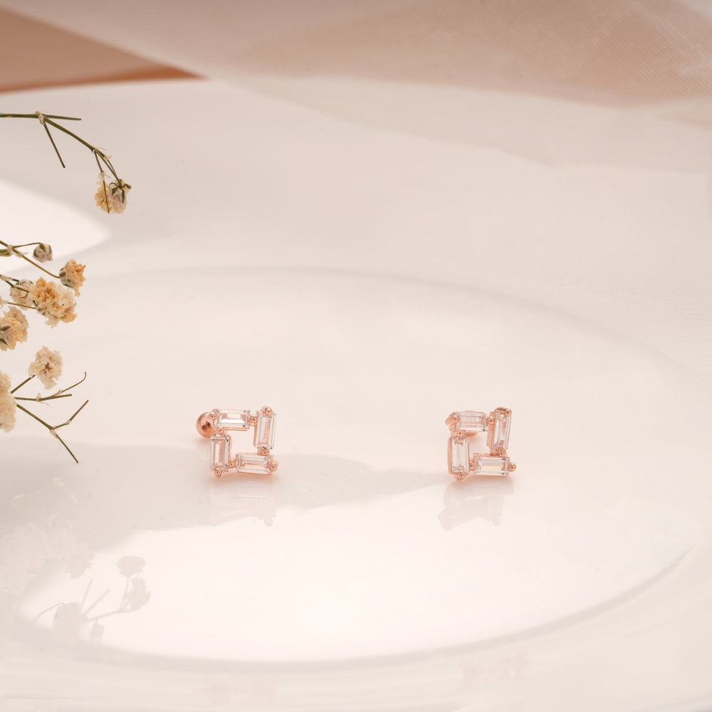 Crystal Baguette Square Silver Rose Gold Koppu