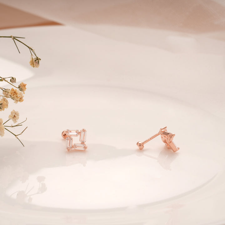 Crystal Baguette Square Silver Rose Gold Koppu