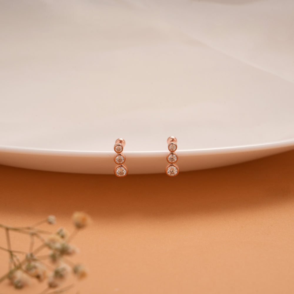 Tiny Triple Stone Silver Rose Gold Koppu