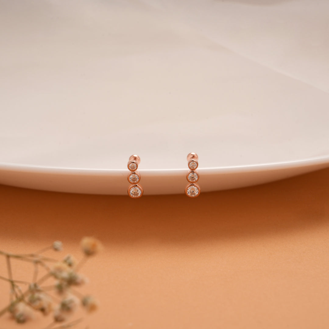 Tiny Triple Stone Silver Rose Gold Koppu