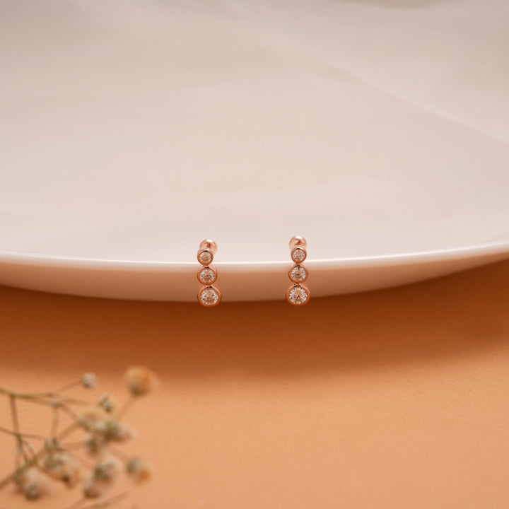 Tiny Triple Stone Silver Rose Gold Koppu