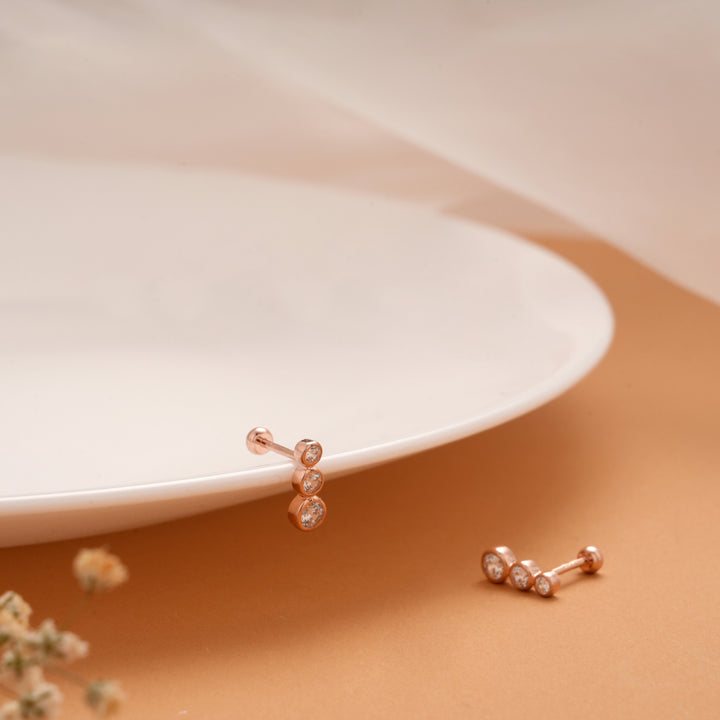 Tiny Triple Stone Silver Rose Gold Koppu