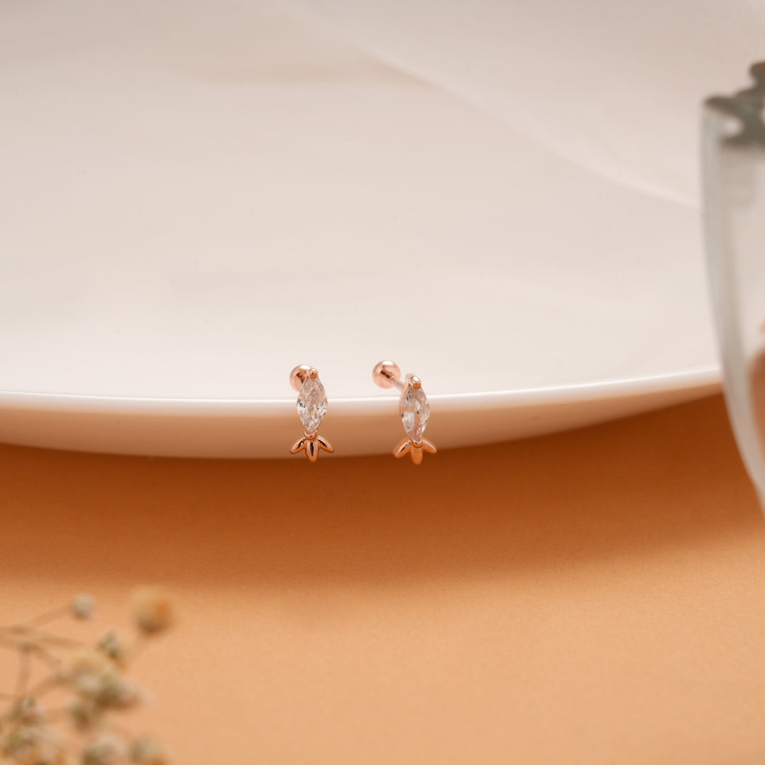 Glittering Stone Drops Silver Rose Gold Koppu