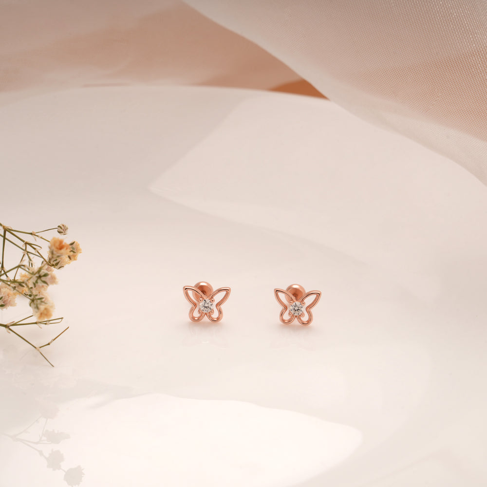 Cute Butterfly Stone Silver Rose Gold Koppu
