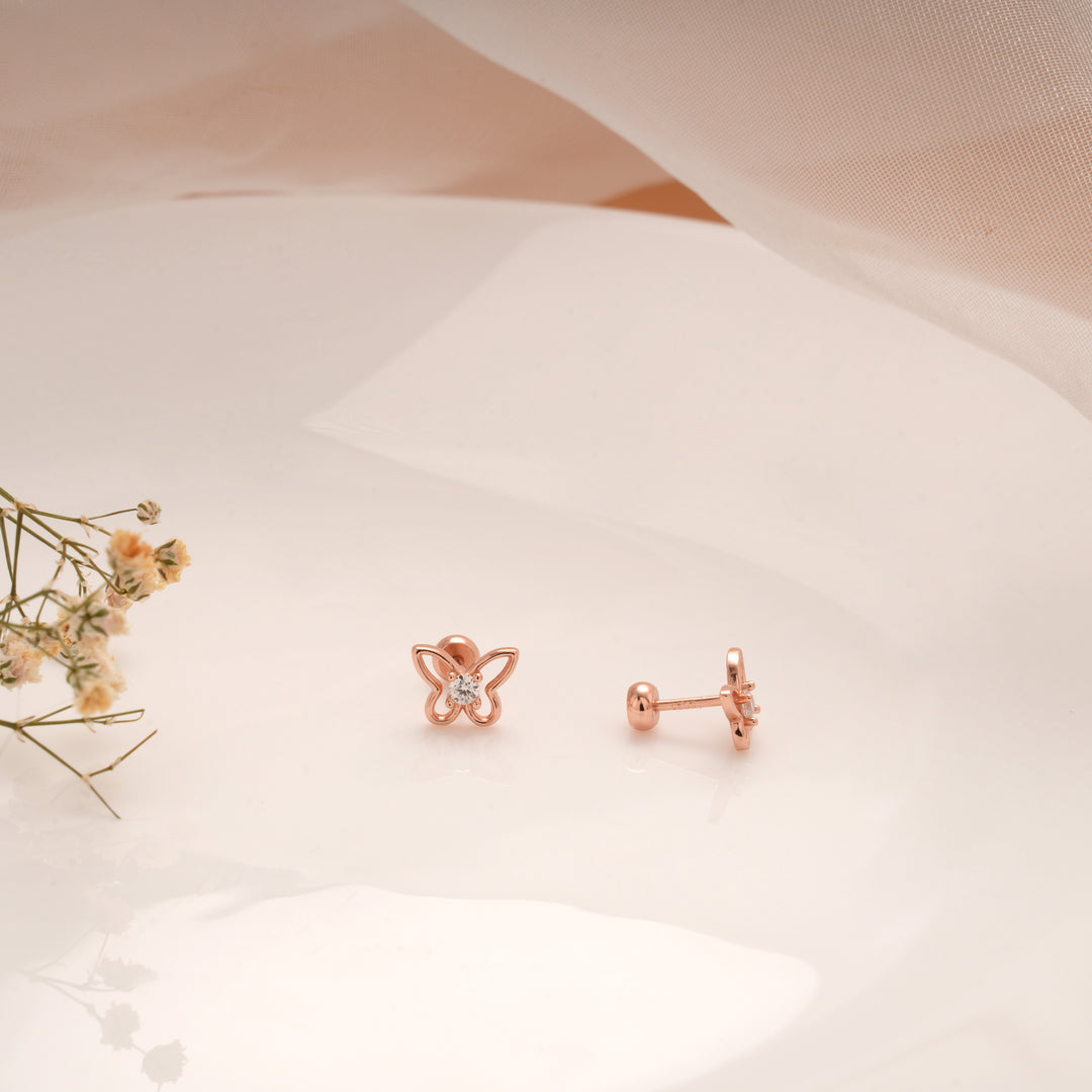 Cute Butterfly Stone Silver Rose Gold Koppu