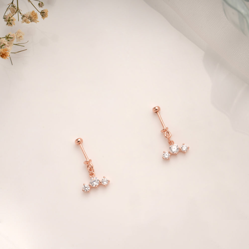 Stylish Tri Stone Silver Rose Gold Koppu