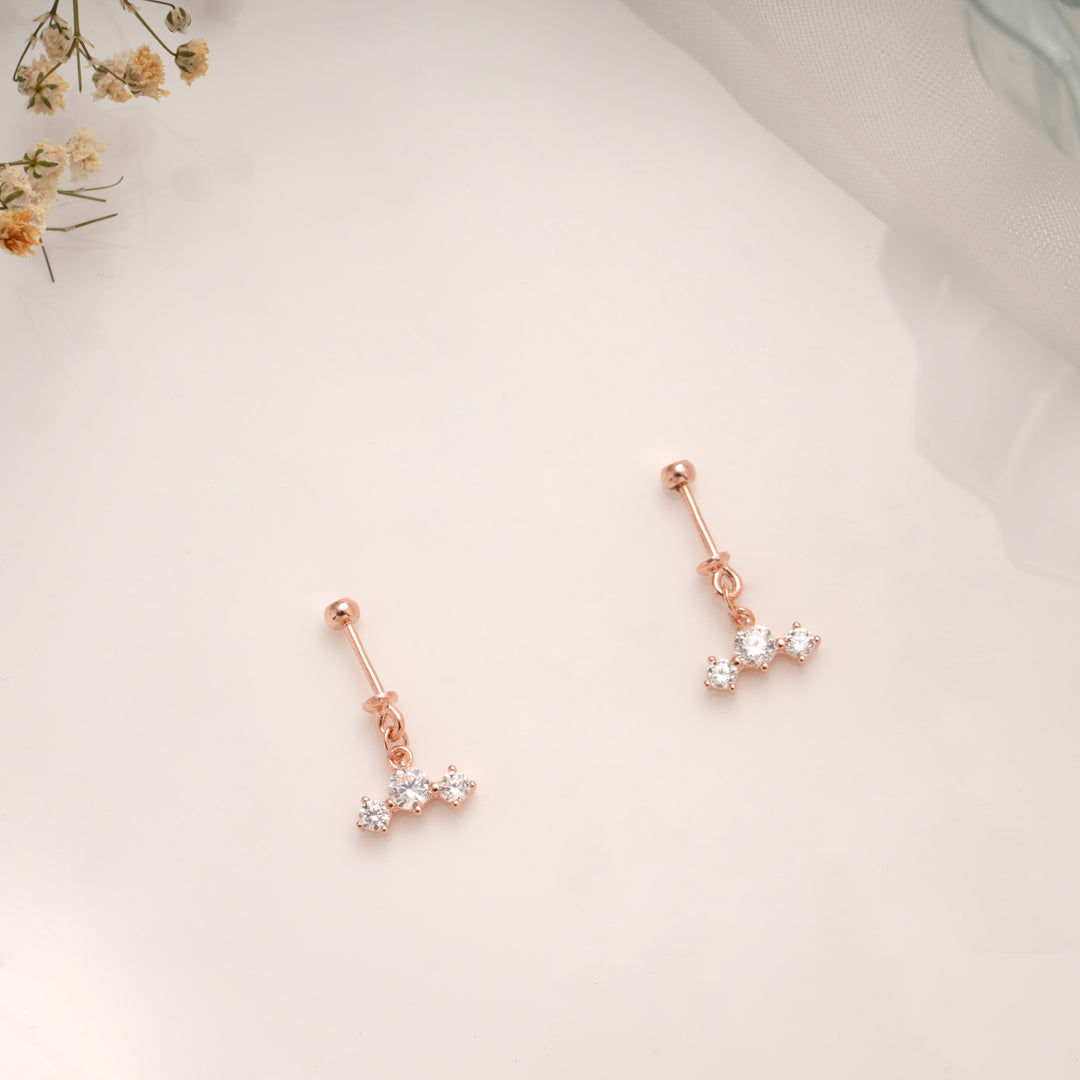 Stylish Tri Stone Silver Rose Gold Koppu
