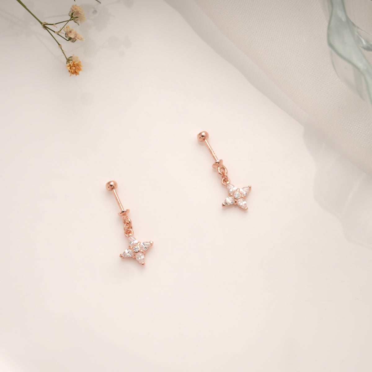 Minimalist Crystal Starburst Silver Rose Gold Koppu