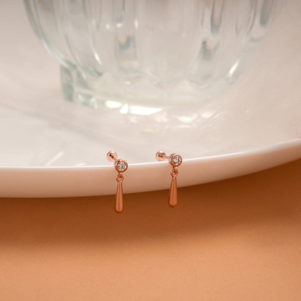 Dainty Single Stone Drops Silver Rose Gold Koppu