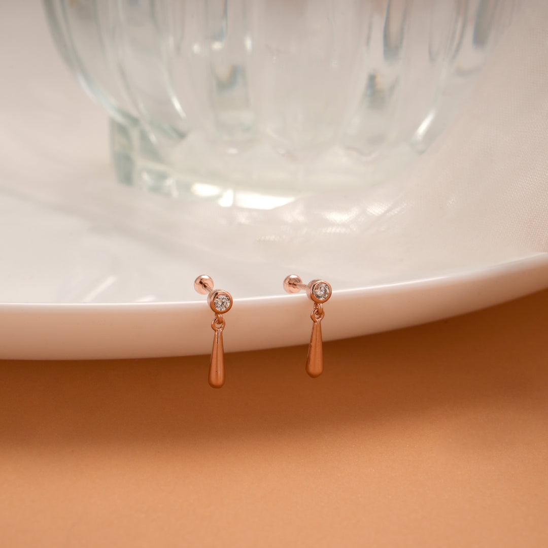 Dainty Single Stone Drops Silver Rose Gold Koppu
