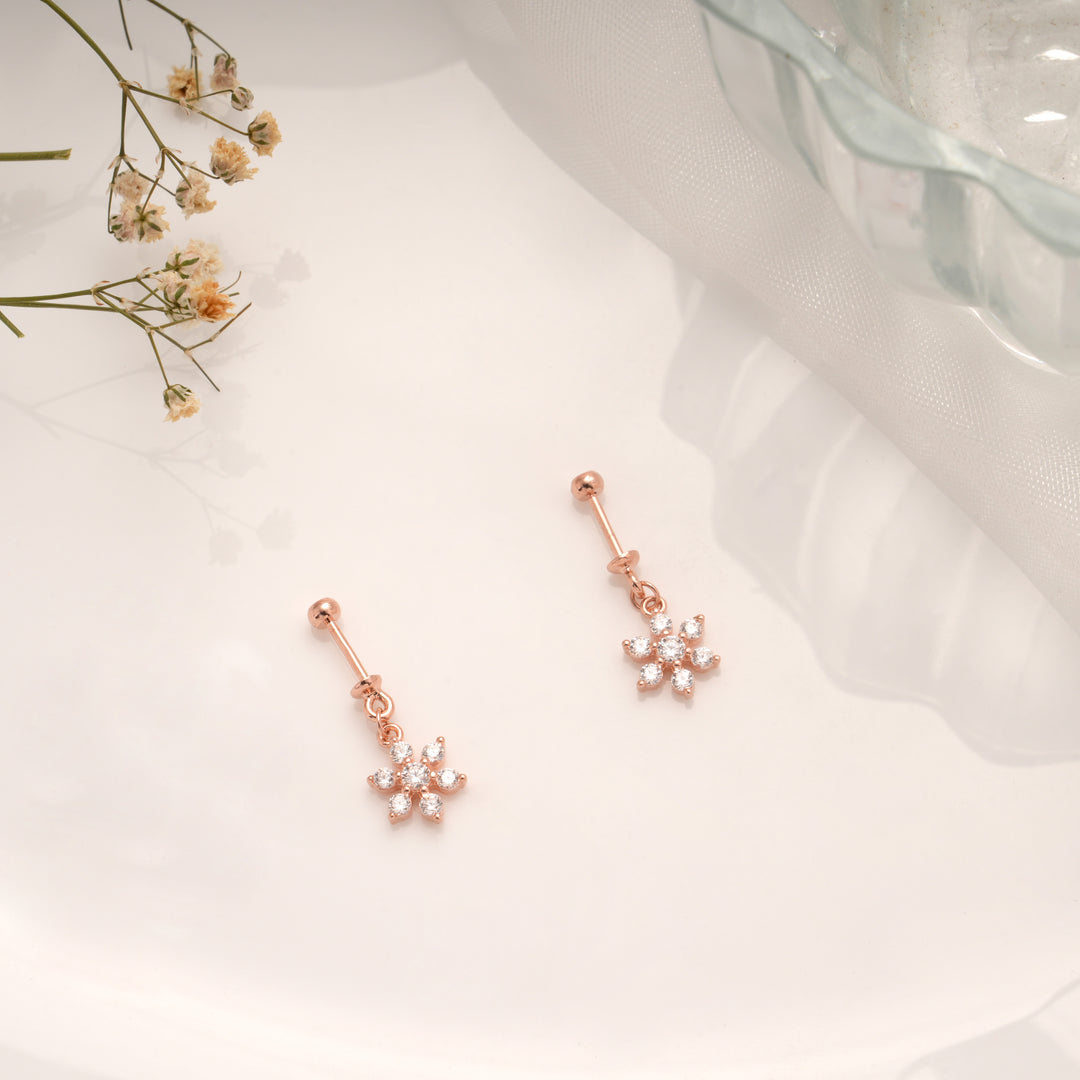 Dainty Crystal Snowflake Silver Rose Gold Koppu