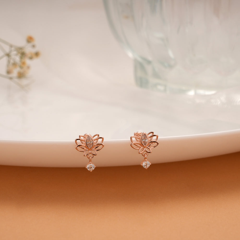 Heritage Lotus Motif Stone Silver Rose Gold Koppu