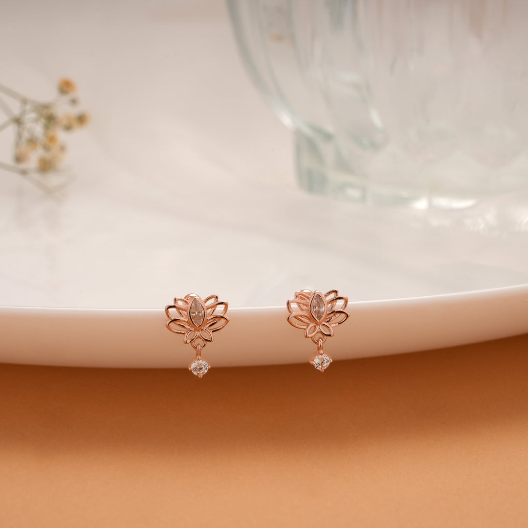 Heritage Lotus Motif Stone Silver Rose Gold Koppu
