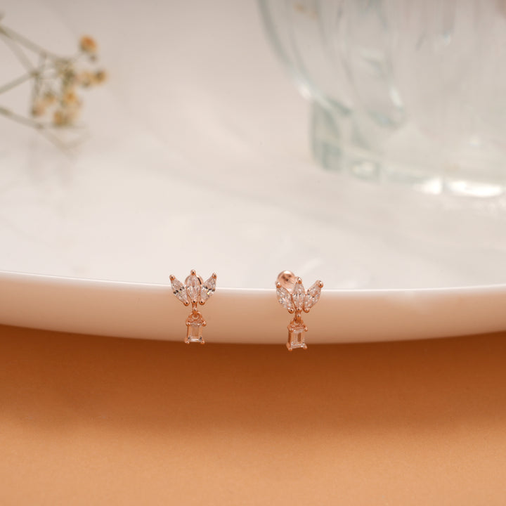 Tiny Square Stone Drops Silver Rose Gold Koppu