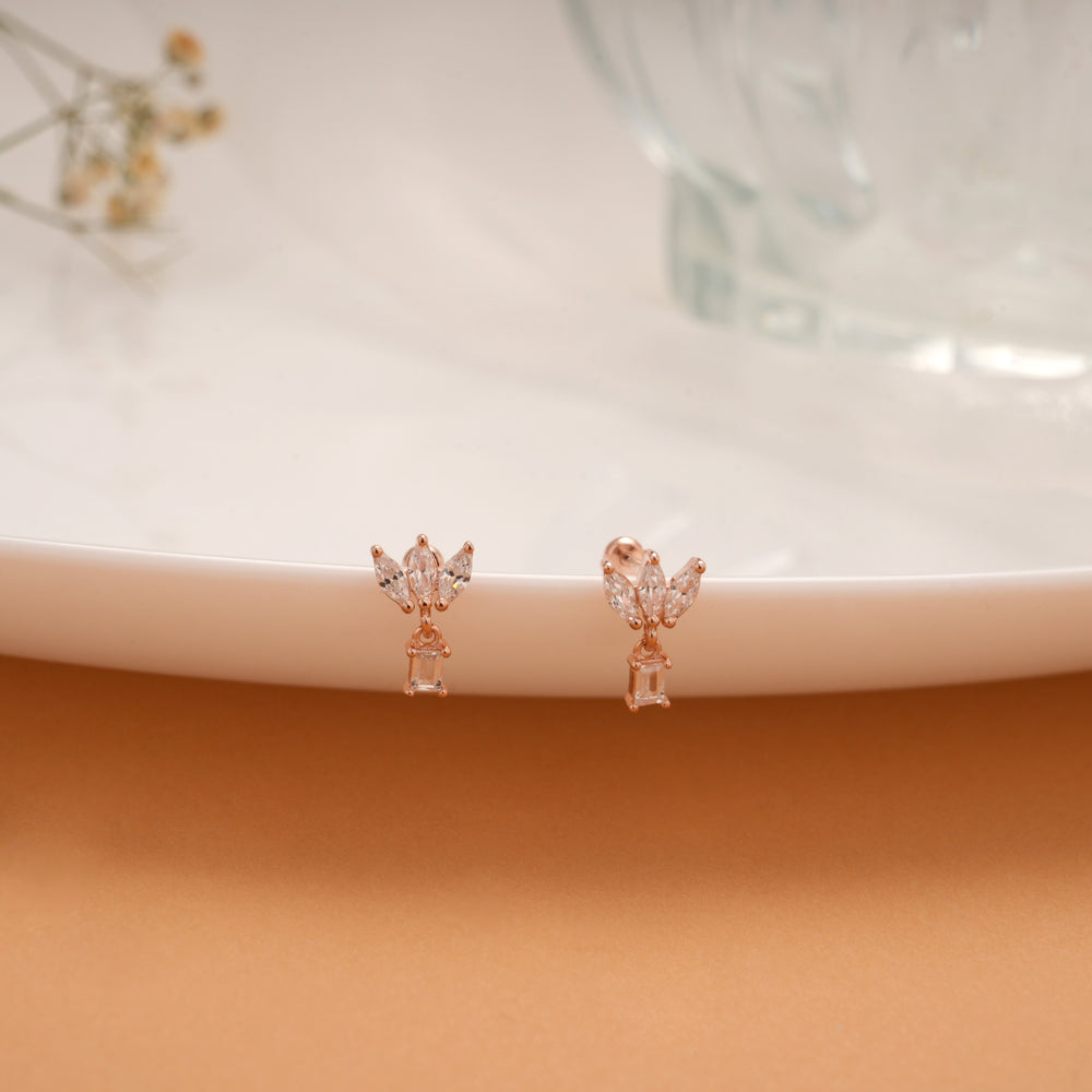 Tiny Square Stone Drops Silver Rose Gold Koppu