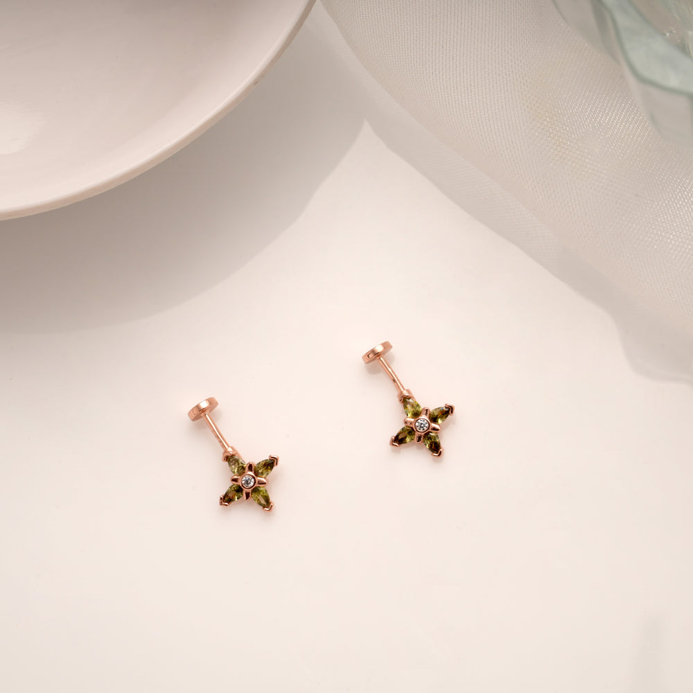 Minimalist Green Stone Flower Silver Rose Gold Koppu
