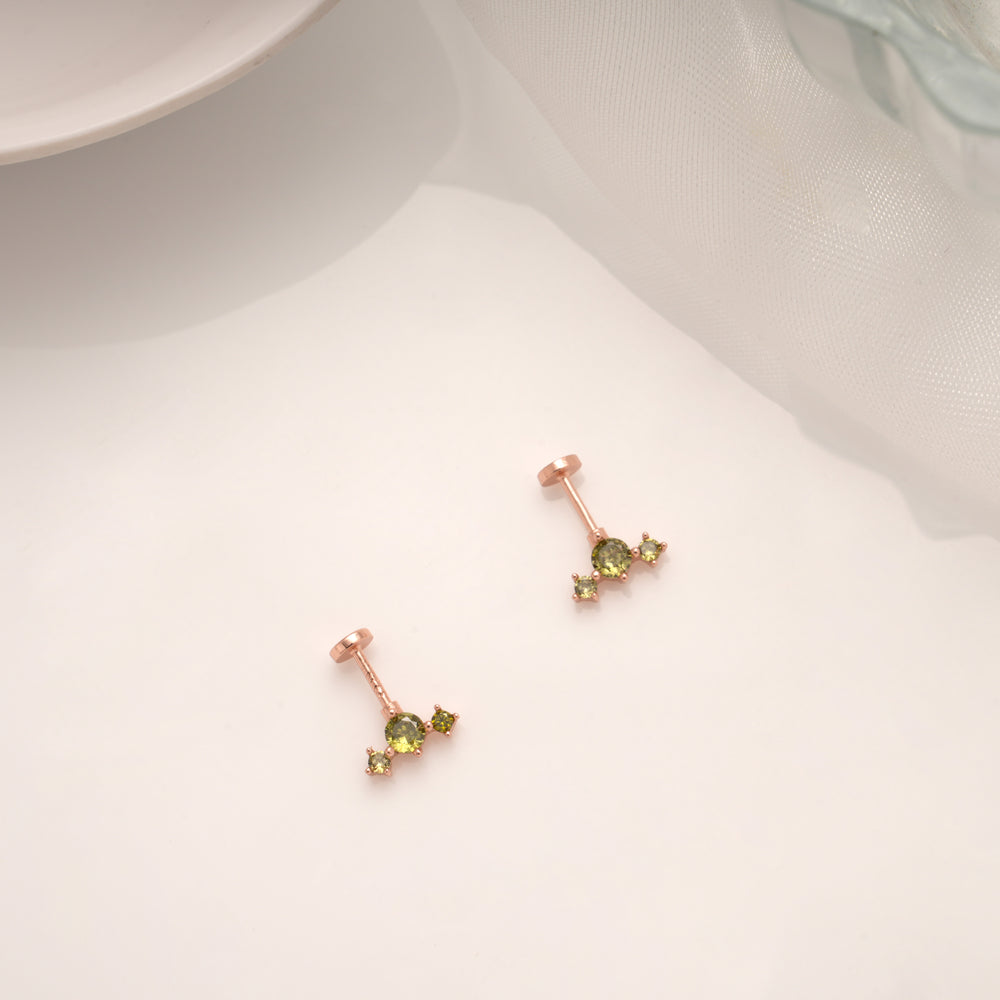 Radiant Triple Green Stone Silver Rose Gold Koppu