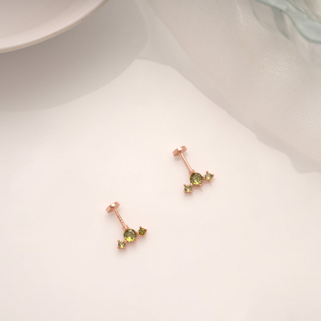 Radiant Triple Green Stone Silver Rose Gold Koppu