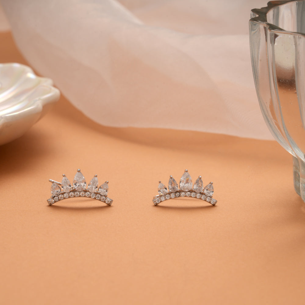 Curved Crown Silver Ear Crawlers