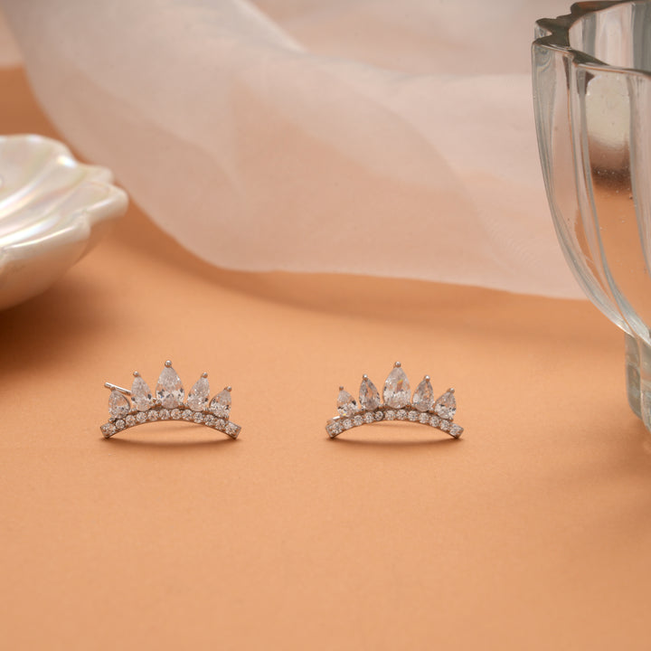 Curved Crown Silver Ear Crawlers