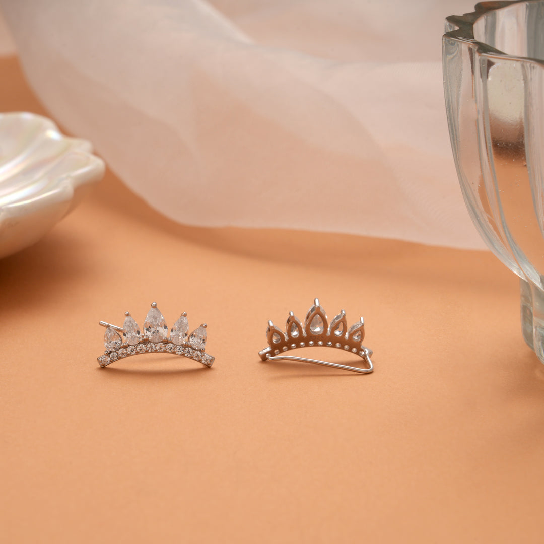 Curved Crown Silver Ear Crawlers