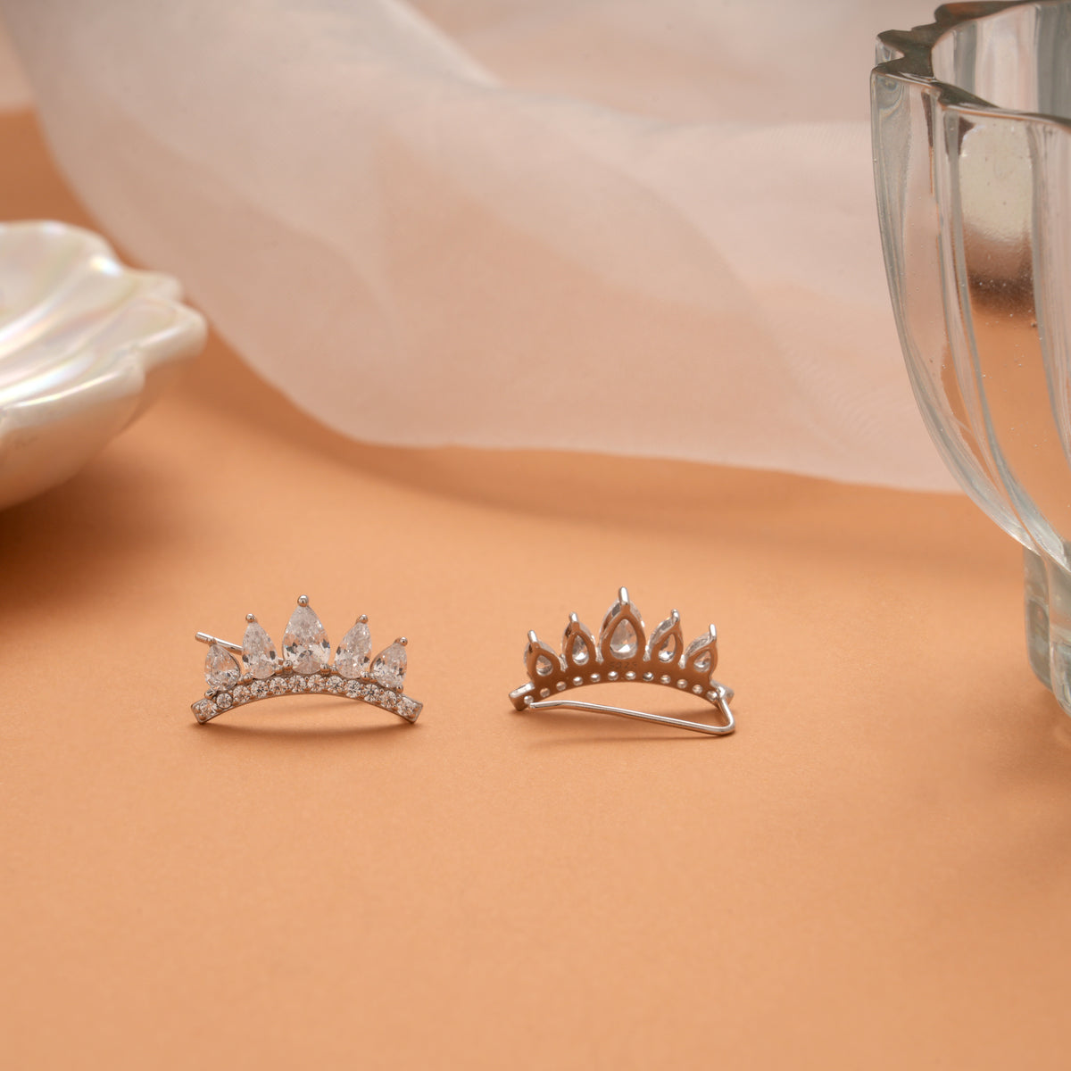 Curved Crown Silver Ear Crawlers