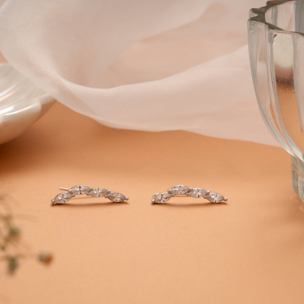 Marquise Curve Stone Silver Ear Crawlers
