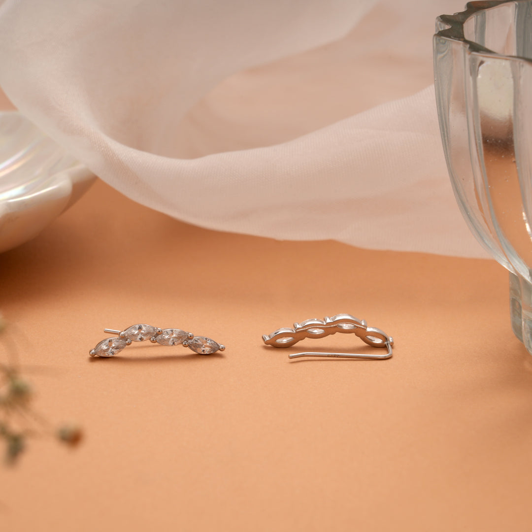 Marquise Curve Stone Silver Ear Crawlers