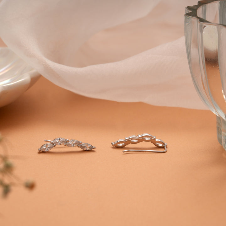 Marquise Curve Stone Silver Ear Crawlers