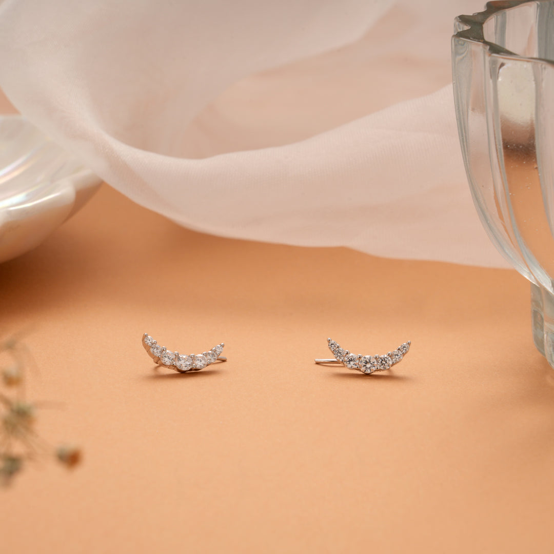 Crescent Moon Design Silver Ear Cuff