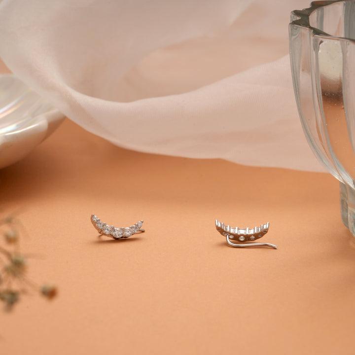 Crescent Moon Design Silver Ear Cuff
