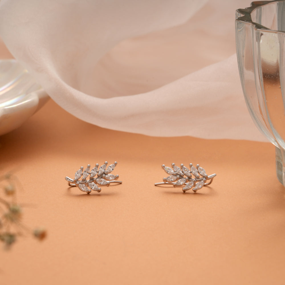 Sleek Silver Leaf Ear Cuff Climbers