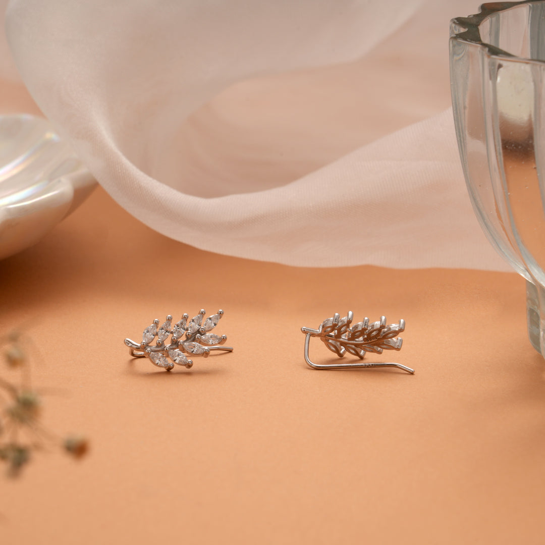 Sleek Silver Leaf Ear Cuff Climbers