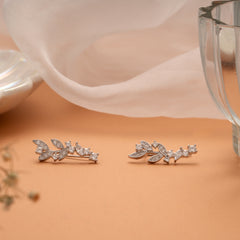 Delicate Leafy Design Silver Ear Crawlers