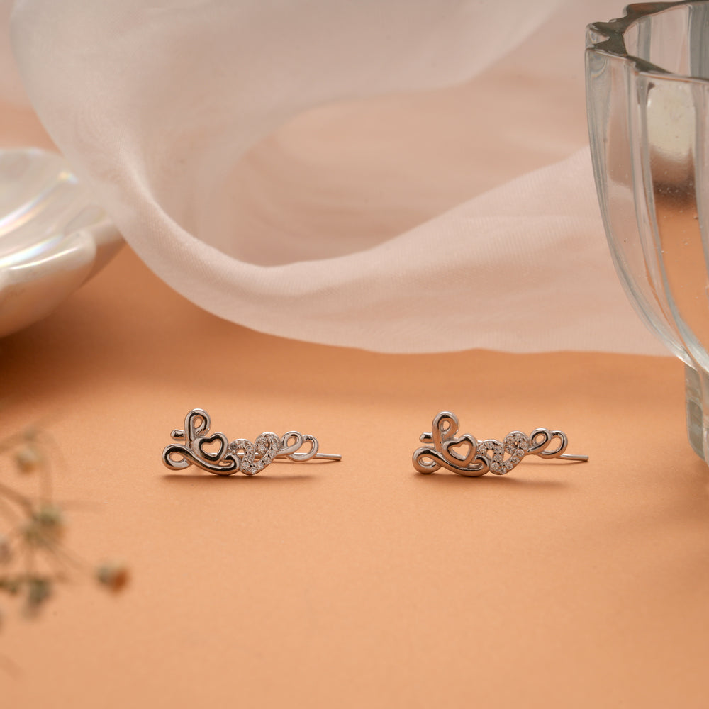 Elegant Love Design Silver Ear Climbers