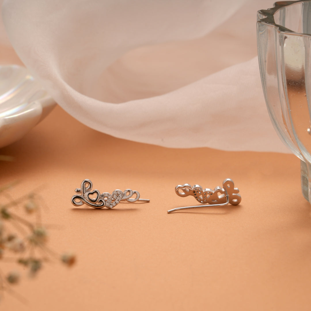 Elegant Love Design Silver Ear Climbers