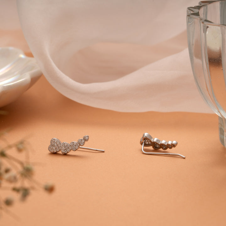 Lovely Heart Design Silver Ear Crawlers