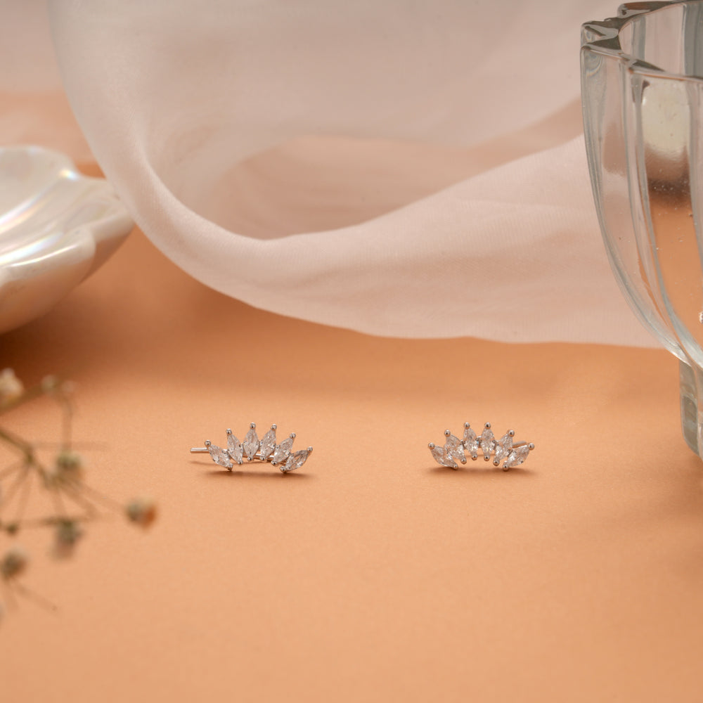 Marquise Cut Silver Ear Climbers