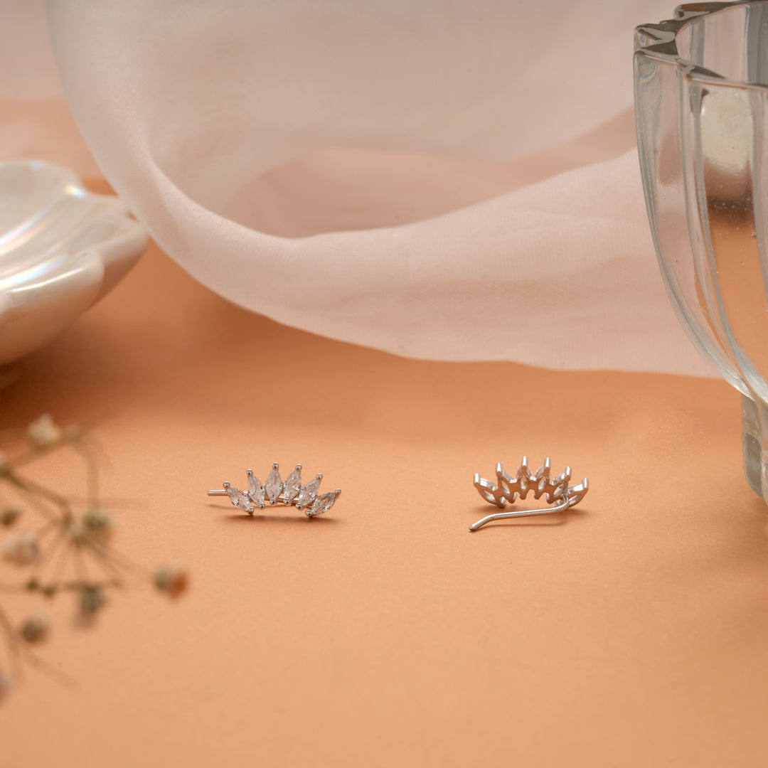 Marquise Cut Silver Ear Climbers