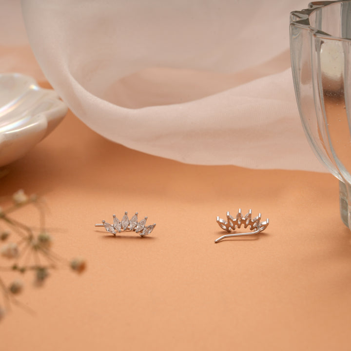 Marquise Cut Silver Ear Climbers
