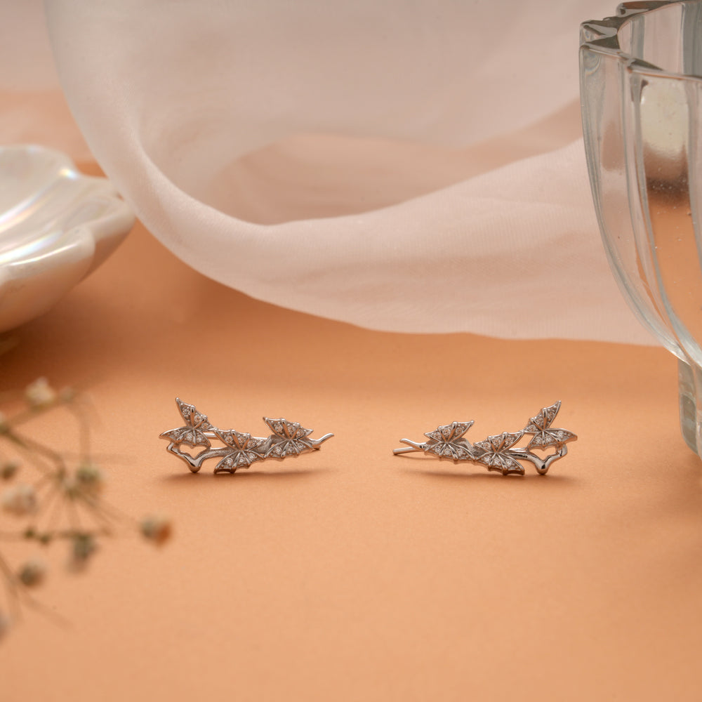 Triple Butterfly Design Silver Ear Climbers