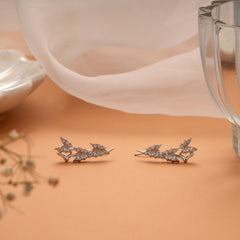 Triple Butterfly Design Silver Ear Climbers