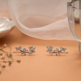 Floral Climber Design Silver Ear Crawlers