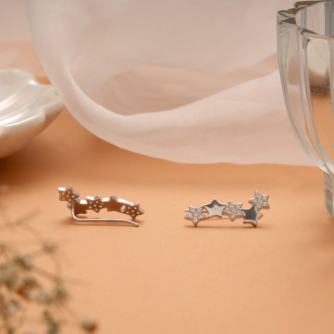 Modern Star Design Silver Ear Cuff