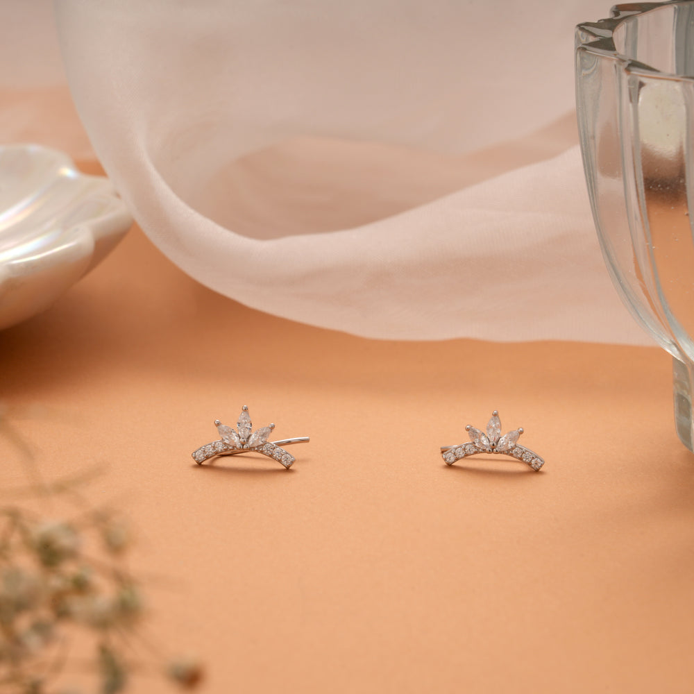 Marquise Triple Leaf Design Silver Ear Crawlers
