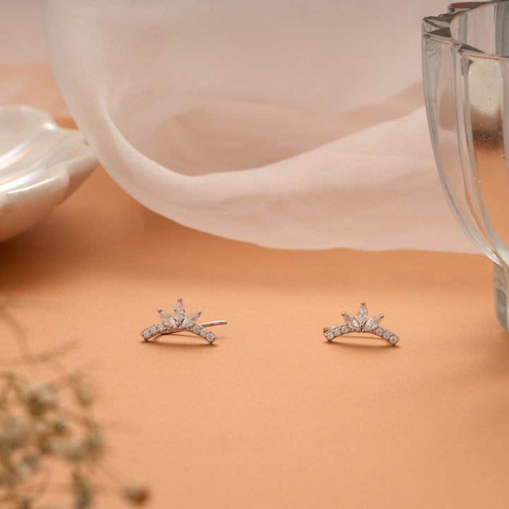 Marquise Triple Leaf Design Silver Ear Crawlers