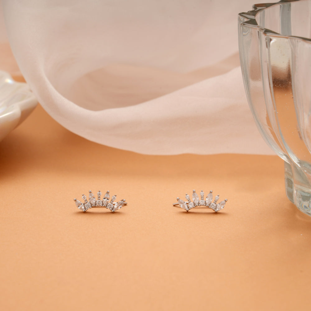 Classic Crown Shape Silver Ear Climbers